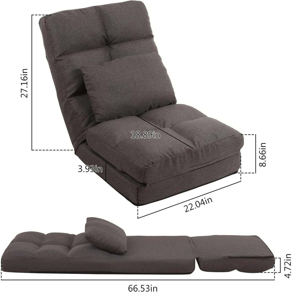 Folding Floor Chair Adjustable 14 Angles with Pillow for Gaming Relaxing - Brown – image 5