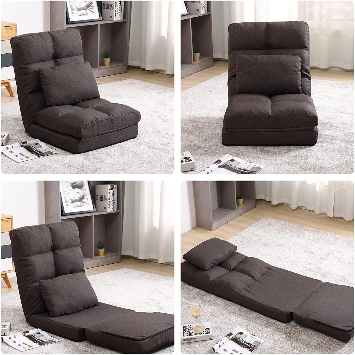 Folding Floor Chair Adjustable 14 Angles with Pillow for Gaming Relaxing - Brown – image 6
