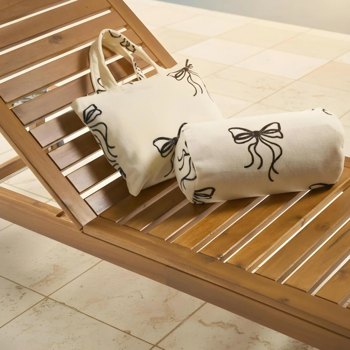 OHS Bow Print Inflatable Beach Bolster Pillow - Monochrome – image 2