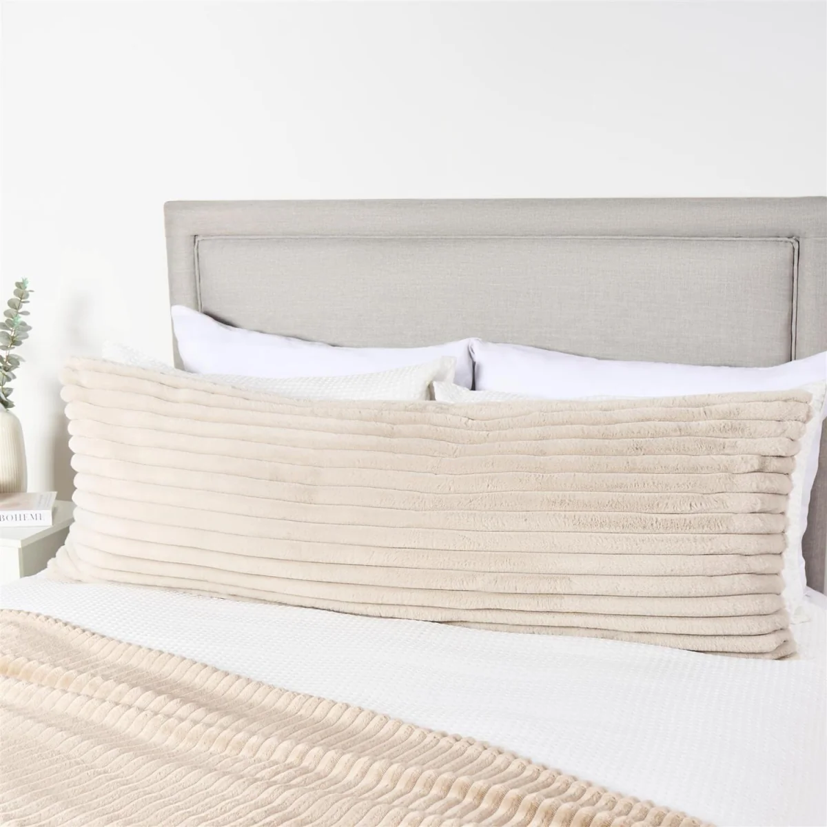 OHS Ribbed Faux Fur Bolster Pillow - Natural – image 2