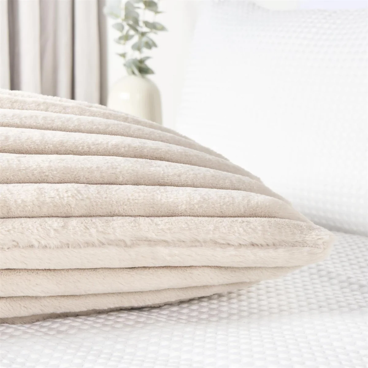 OHS Ribbed Faux Fur Bolster Pillow - Natural – image 4