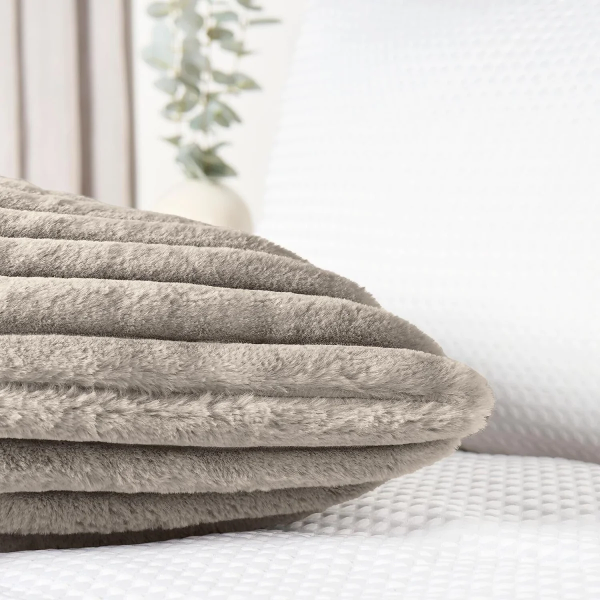 OHS Ribbed Faux Fur Bolster Pillow - Grey – image 3