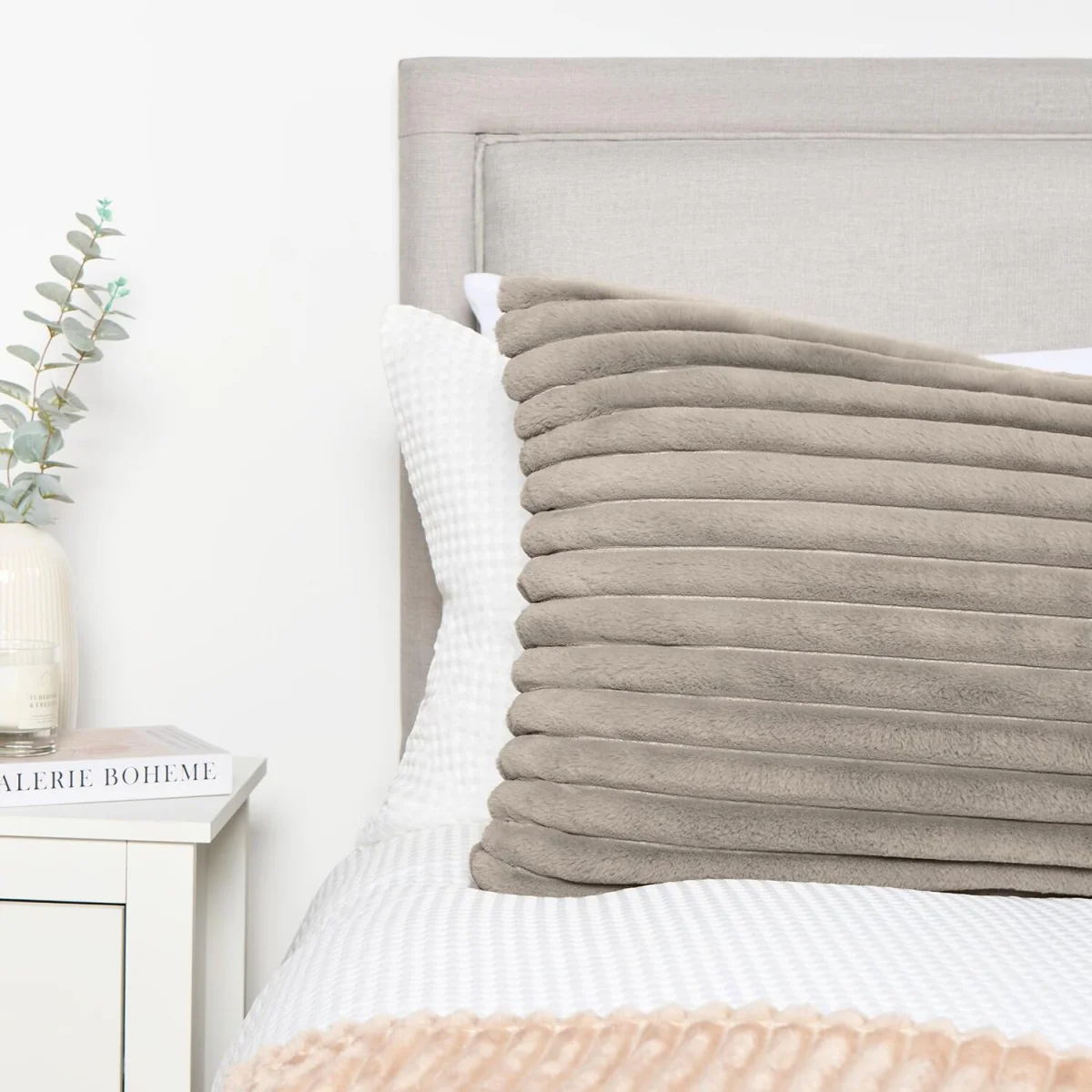 OHS Ribbed Faux Fur Bolster Pillow - Grey – image 4