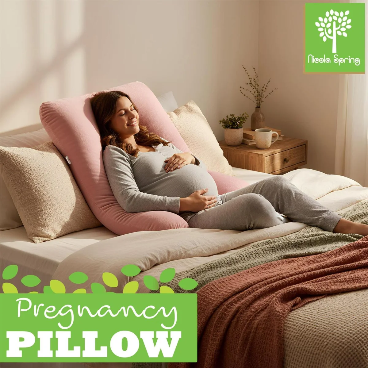 Pregnancy Pillow with Storage Bag - 52 inch - Grey - Grey – image 3