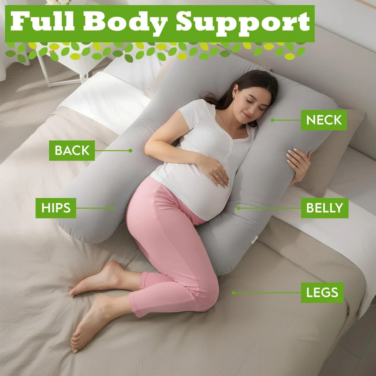 Pregnancy Pillow with Storage Bag - 52 inch - Grey - Grey – image 5