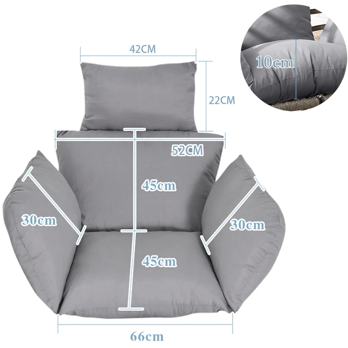 Egg Chair Seat Pad Outdoor Hanging Cradle Swing Back Cushion With Pillow - Grey – image 8