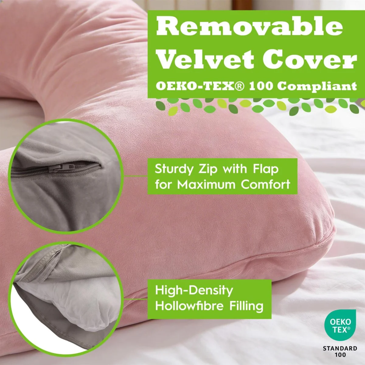 Pregnancy Pillow with Storage Bag - 52 inch - Pink - Pink – image 5