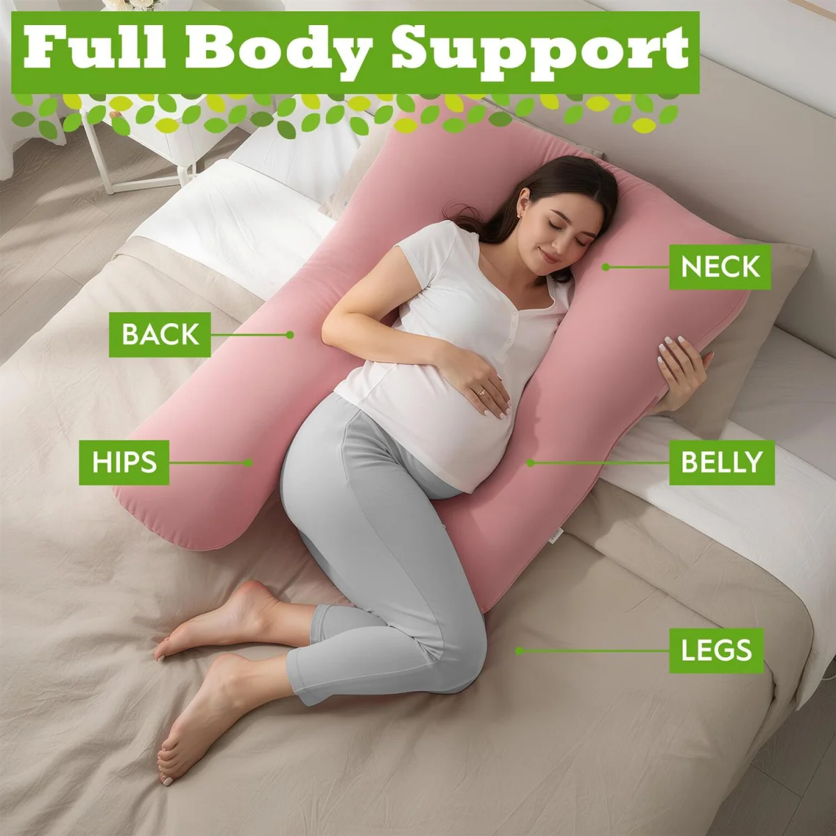 Pregnancy Pillow with Storage Bag - 52 inch - Pink - Pink – image 6