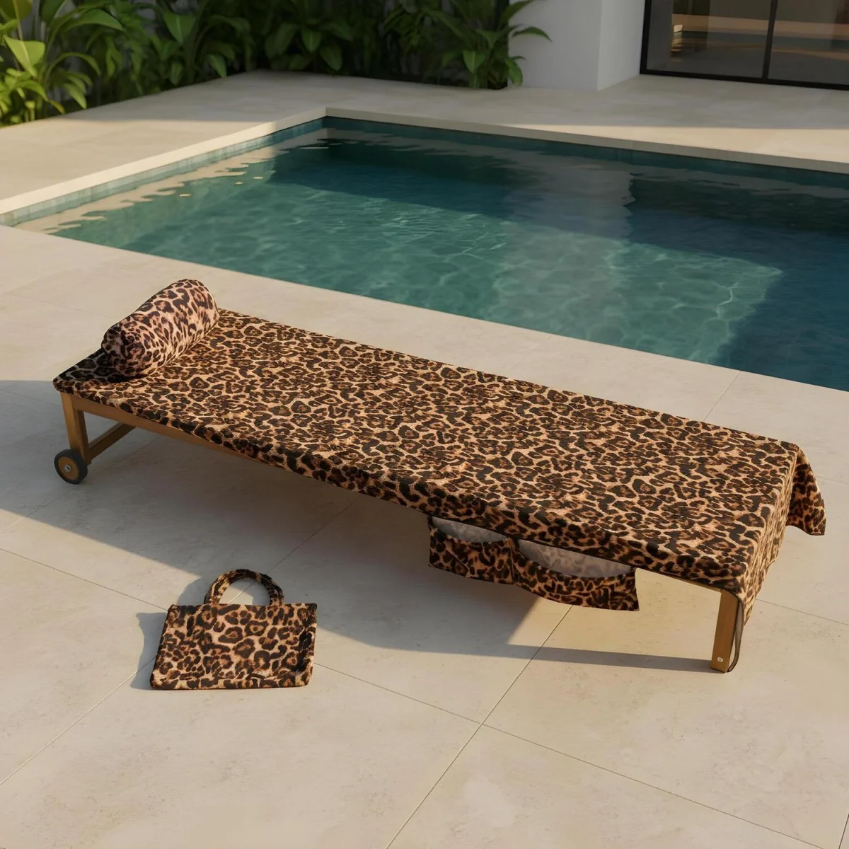 OHS Leopard Print Inflatable Beach Bolster Pillow - Natural – image 2