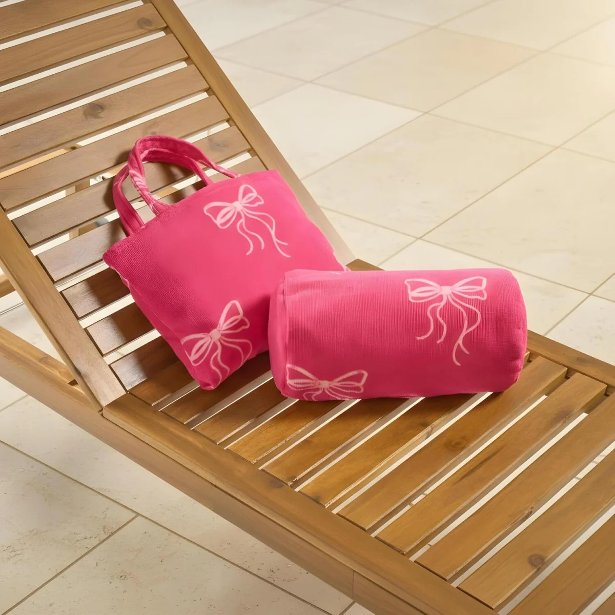 OHS Bow Print Inflatable Beach Bolster Pillow - Hot Pink – image 5