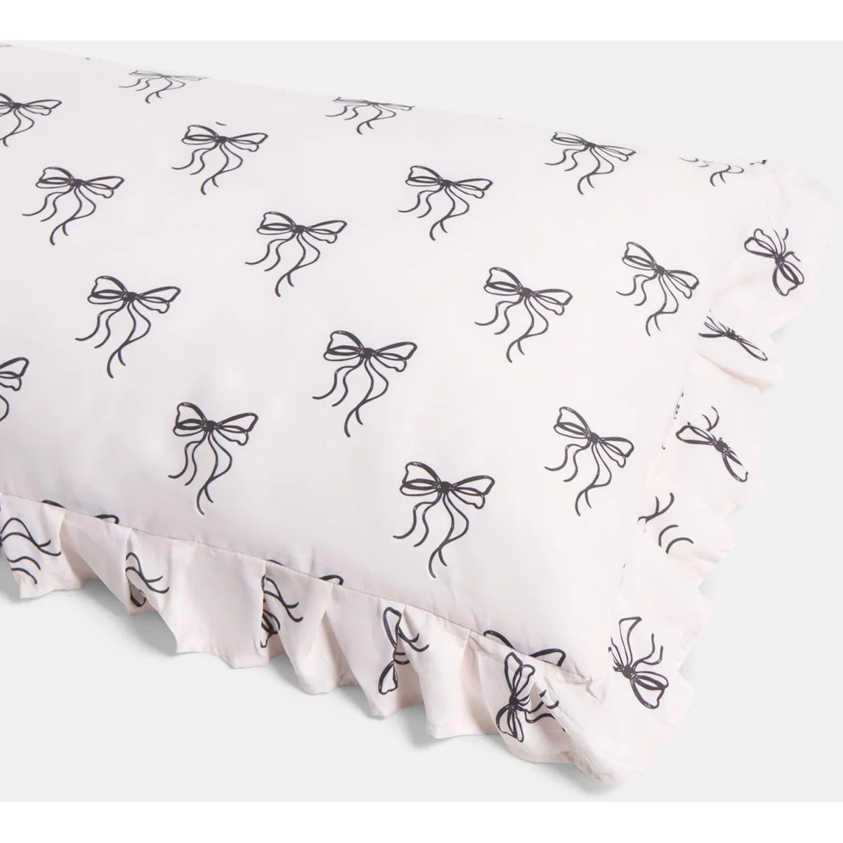 OHS Bow Print Frill Edge Bolster Pillow - Monochrome – image 4