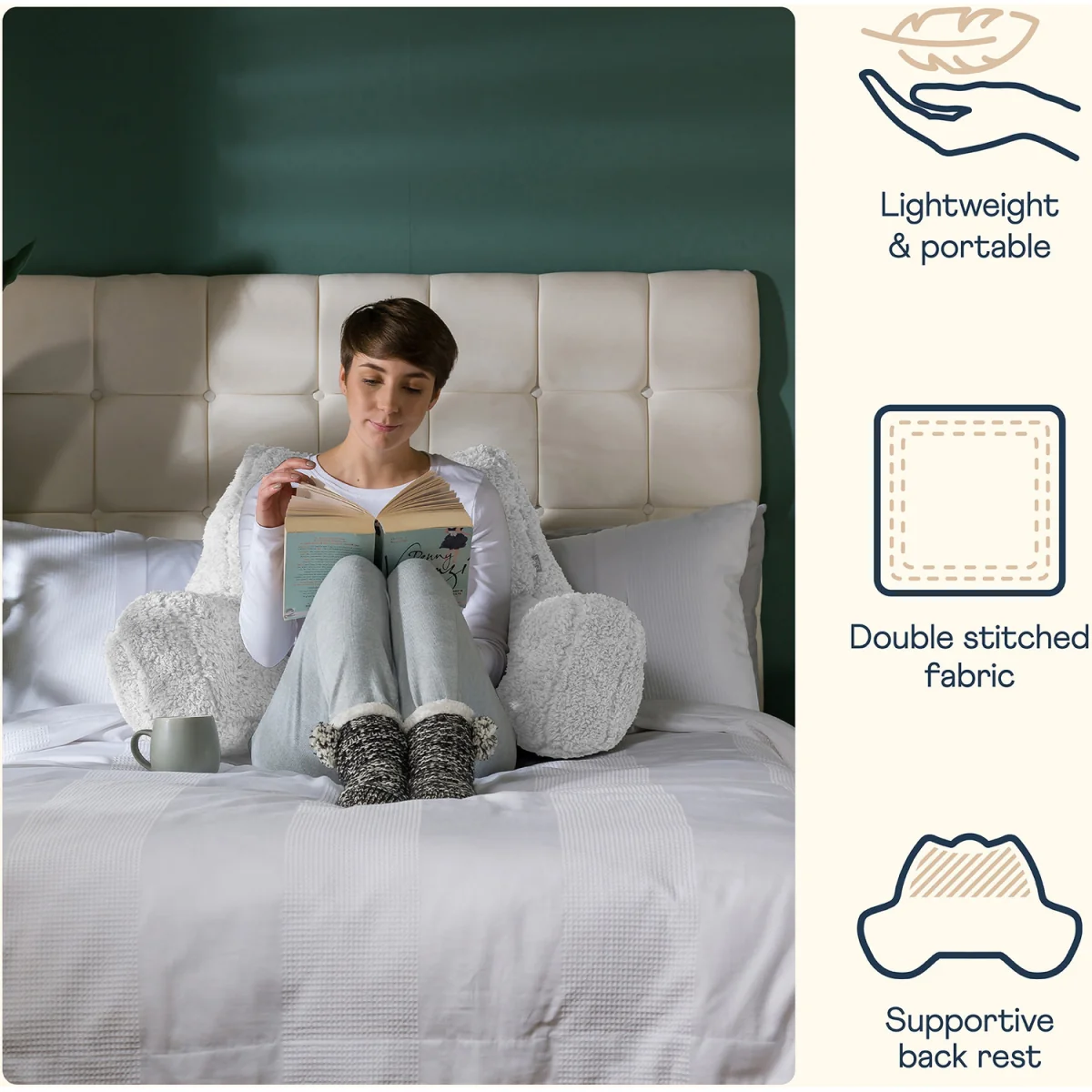 Berber Fleece Bean Filled Reading Support Pillow - Cream – image 13