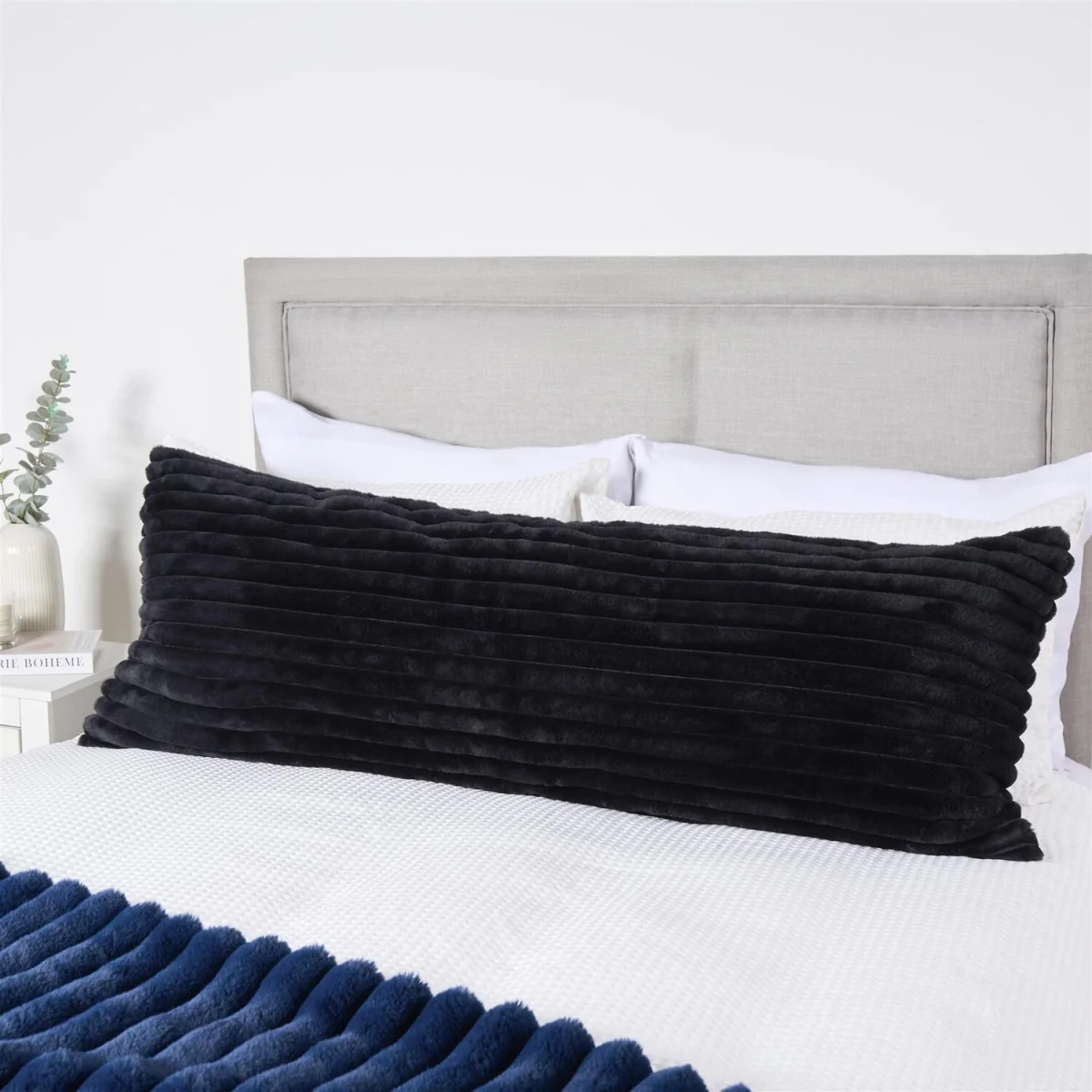 OHS Ribbed Faux Fur Bolster Pillow - Black – image 2