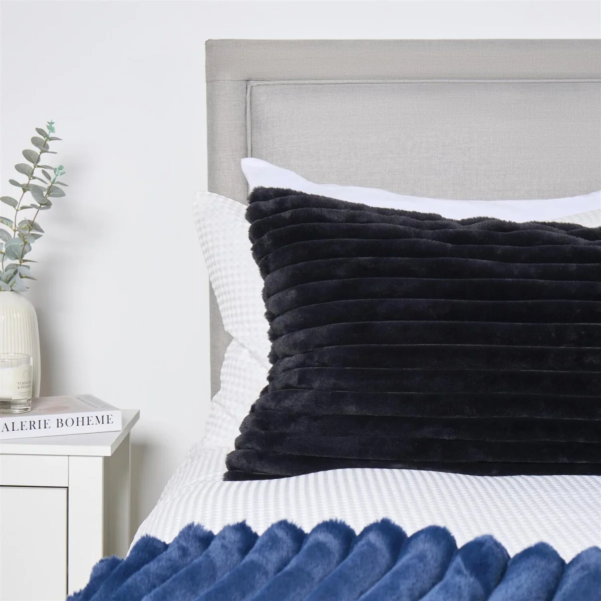 OHS Ribbed Faux Fur Bolster Pillow - Black – image 4