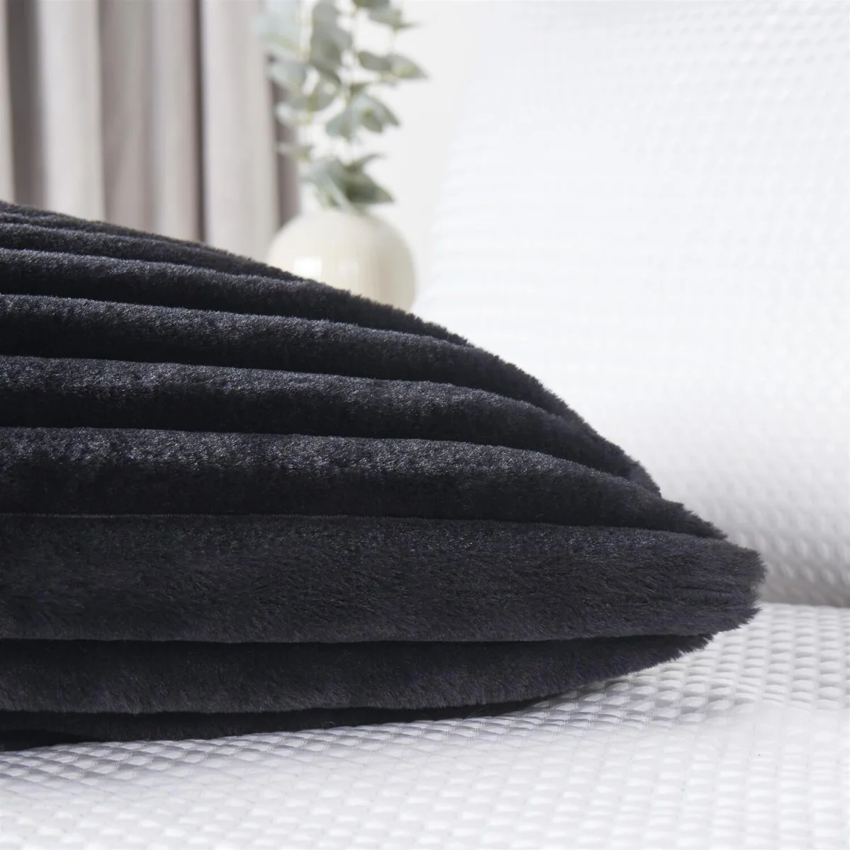OHS Ribbed Faux Fur Bolster Pillow - Black – image 5
