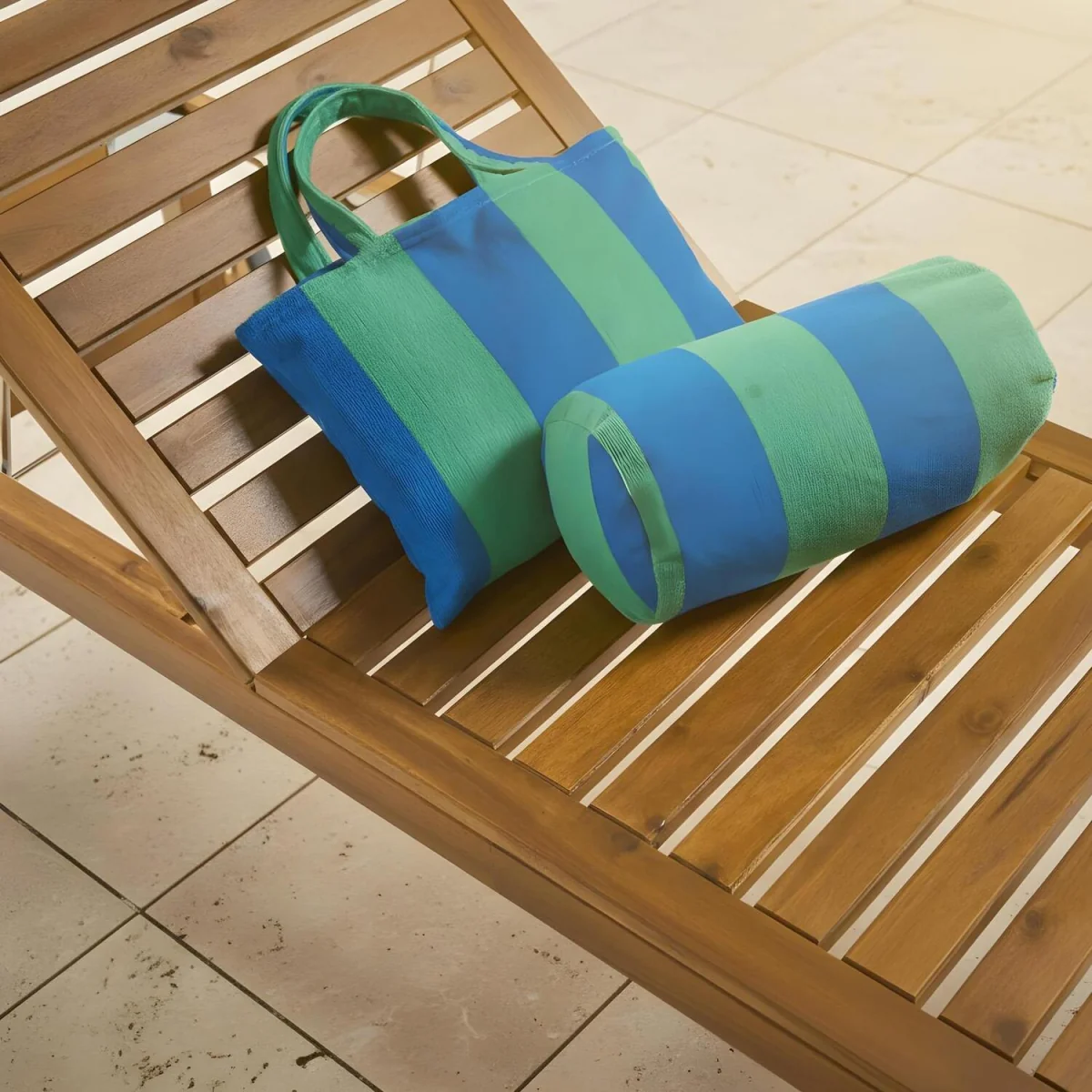 OHS Stripe Inflatable Beach Bolster Pillow - Blue/Green – image 2