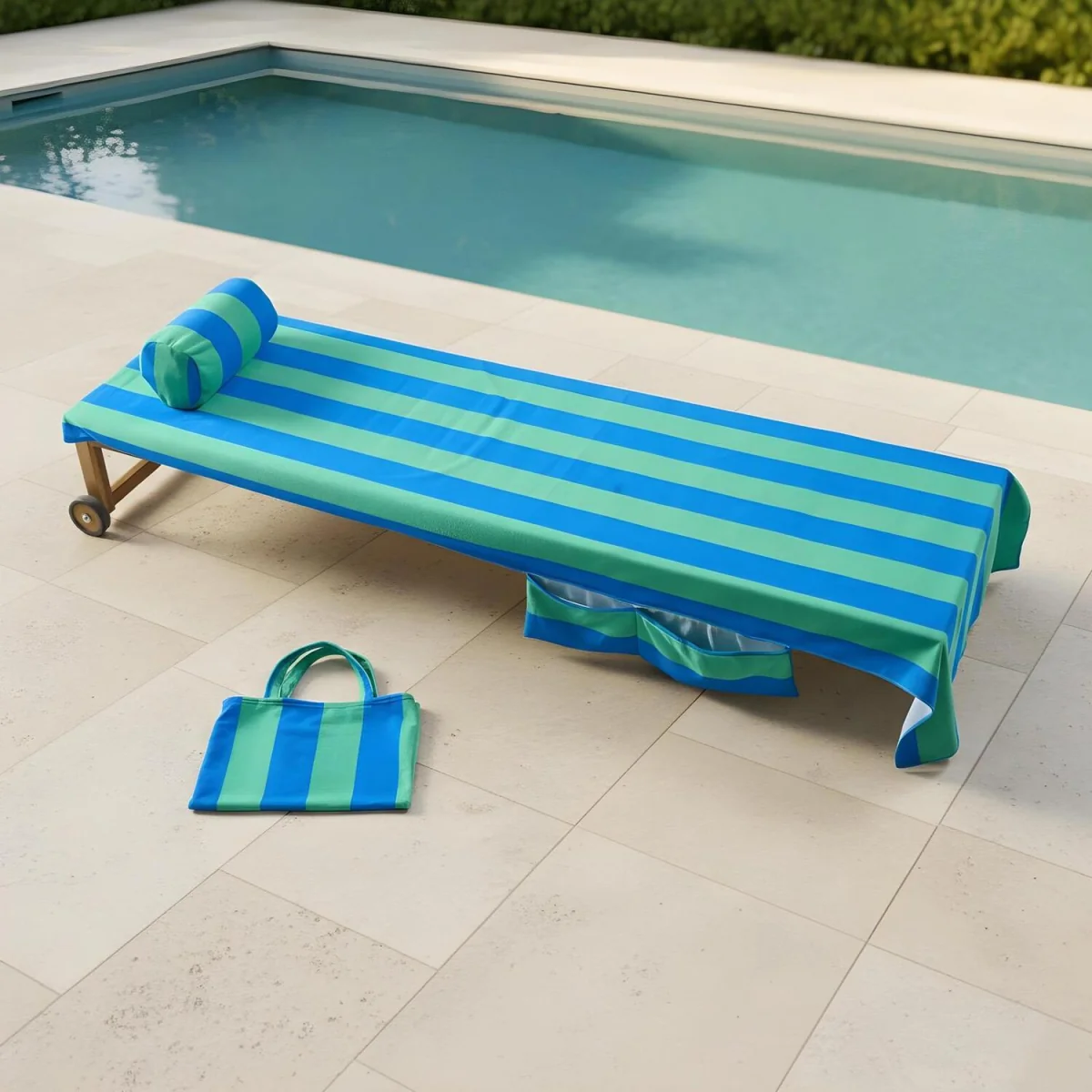 OHS Stripe Inflatable Beach Bolster Pillow - Blue/Green – image 1