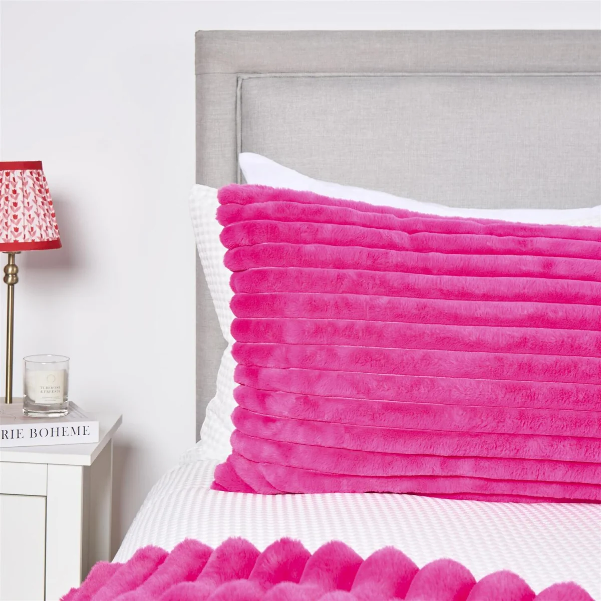 OHS Ribbed Faux Fur Bolster Pillow - Pink – image 3