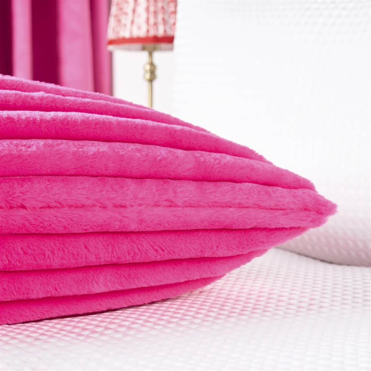 OHS Ribbed Faux Fur Bolster Pillow - Pink – image 4