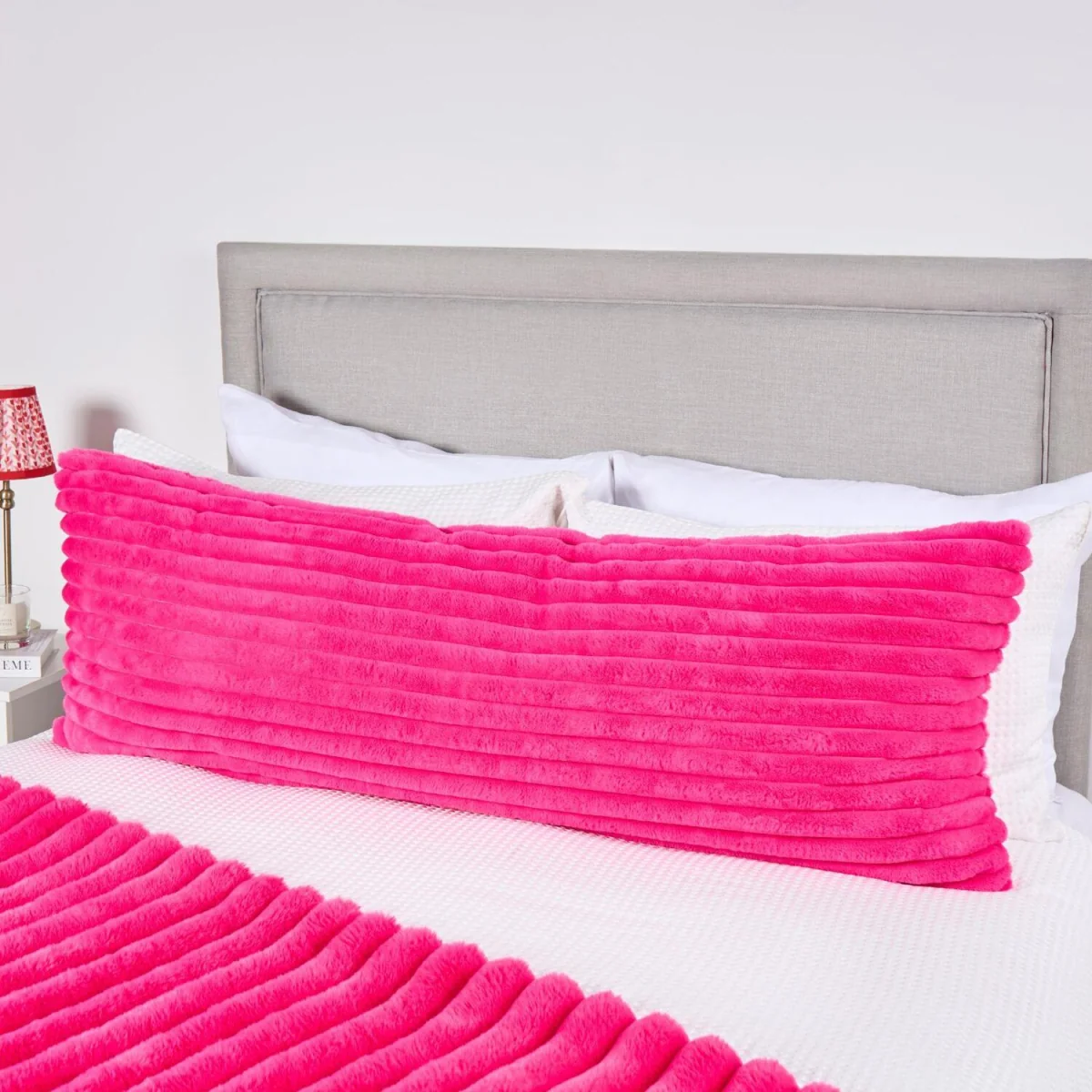 OHS Ribbed Faux Fur Bolster Pillow - Pink – image 6