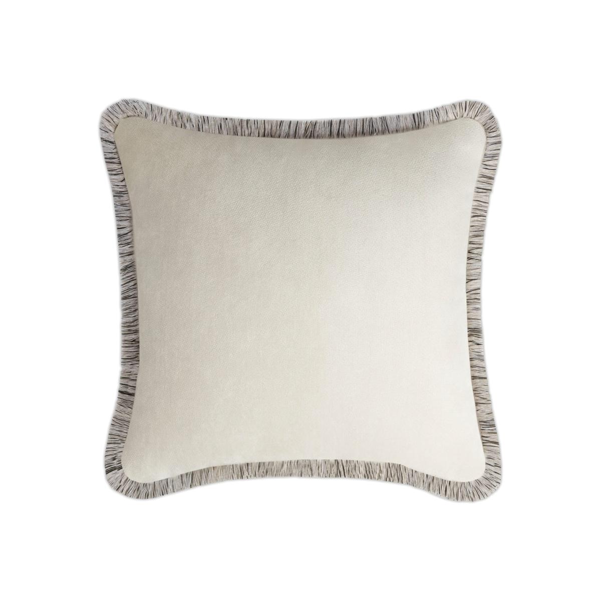 Artic White Happy Velvet Pillow With Multicolour Limited Edition Fringes Lo Decor – image 1