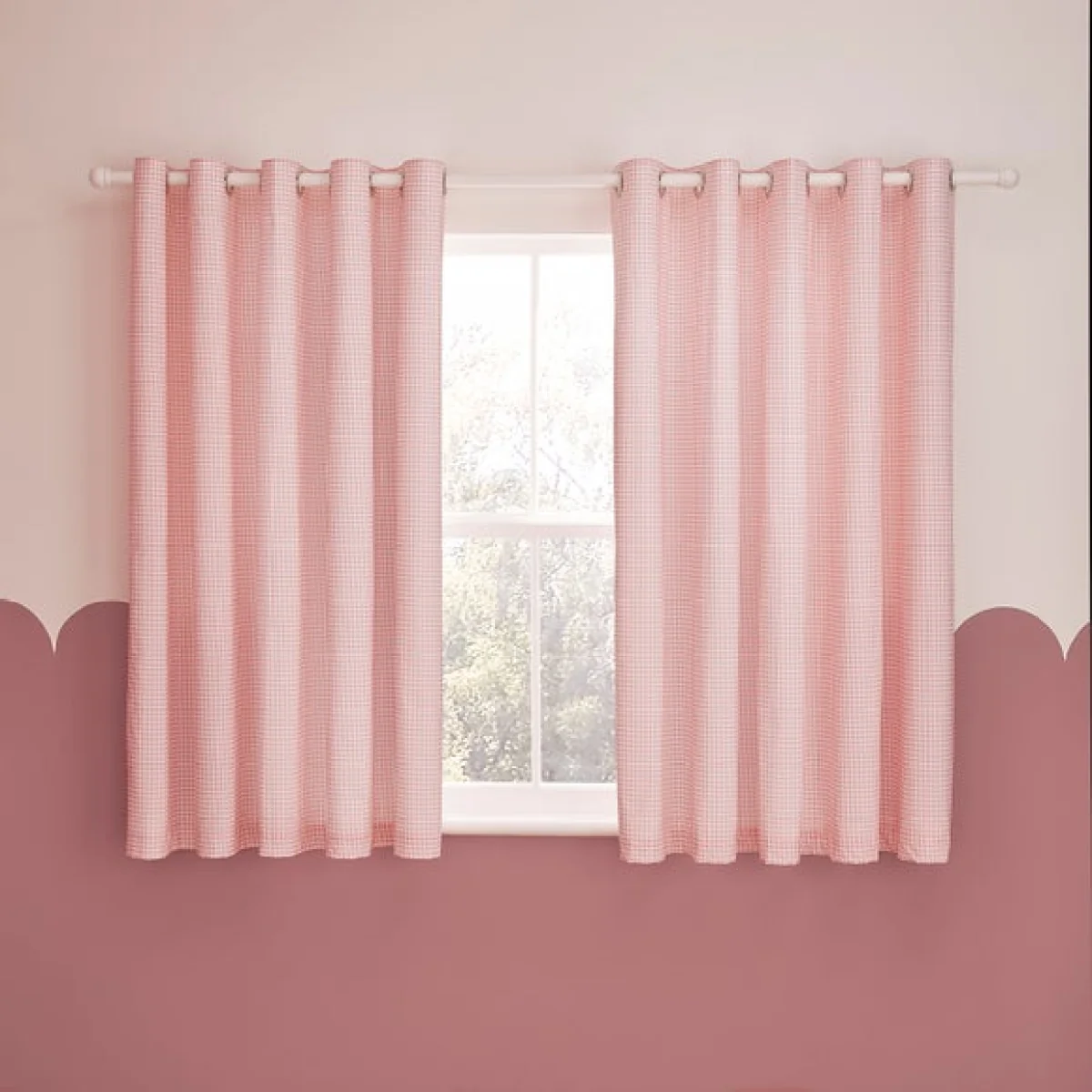 Pink Gingham Blackout Eyelet Curtains – image 2
