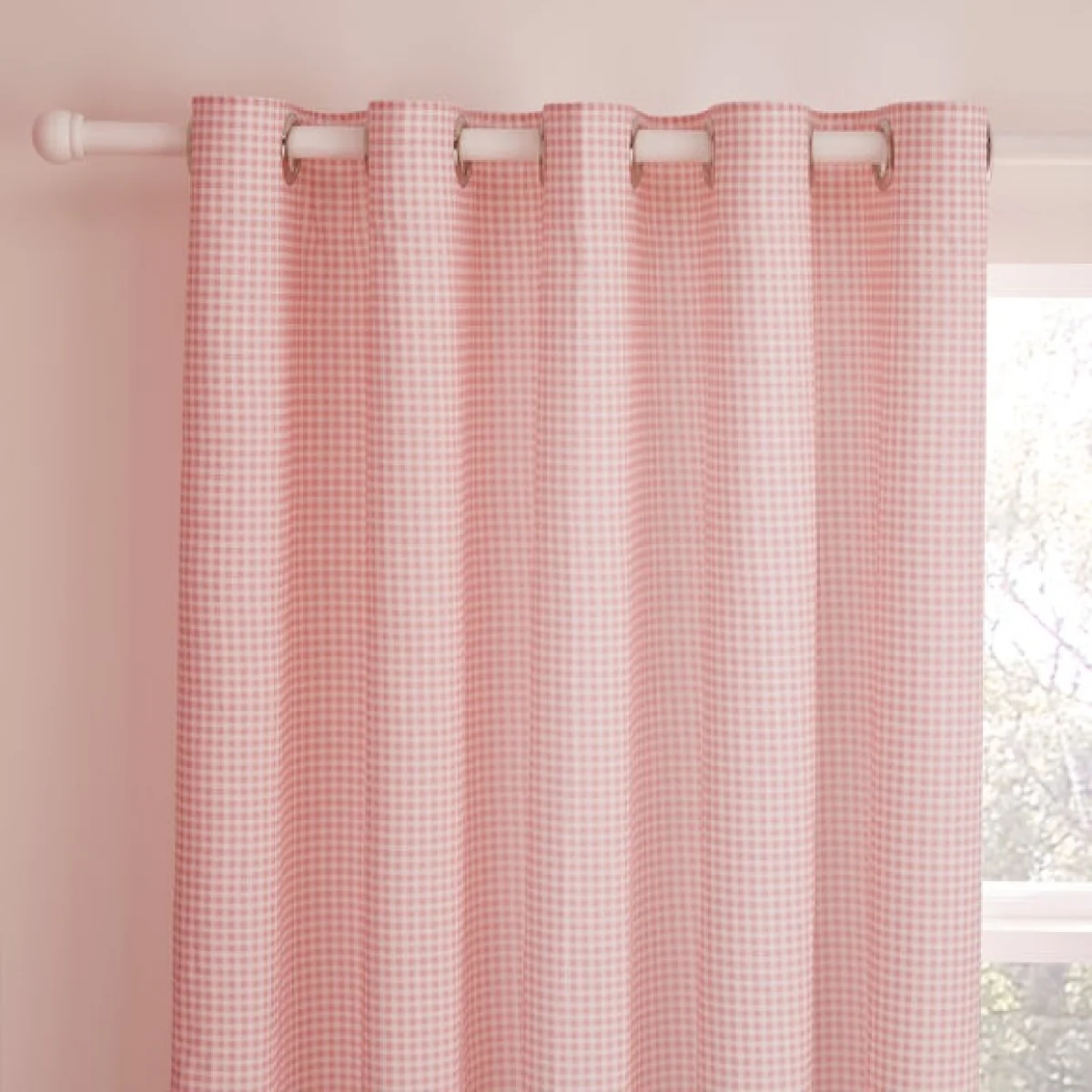 Pink Gingham Blackout Eyelet Curtains – image 1