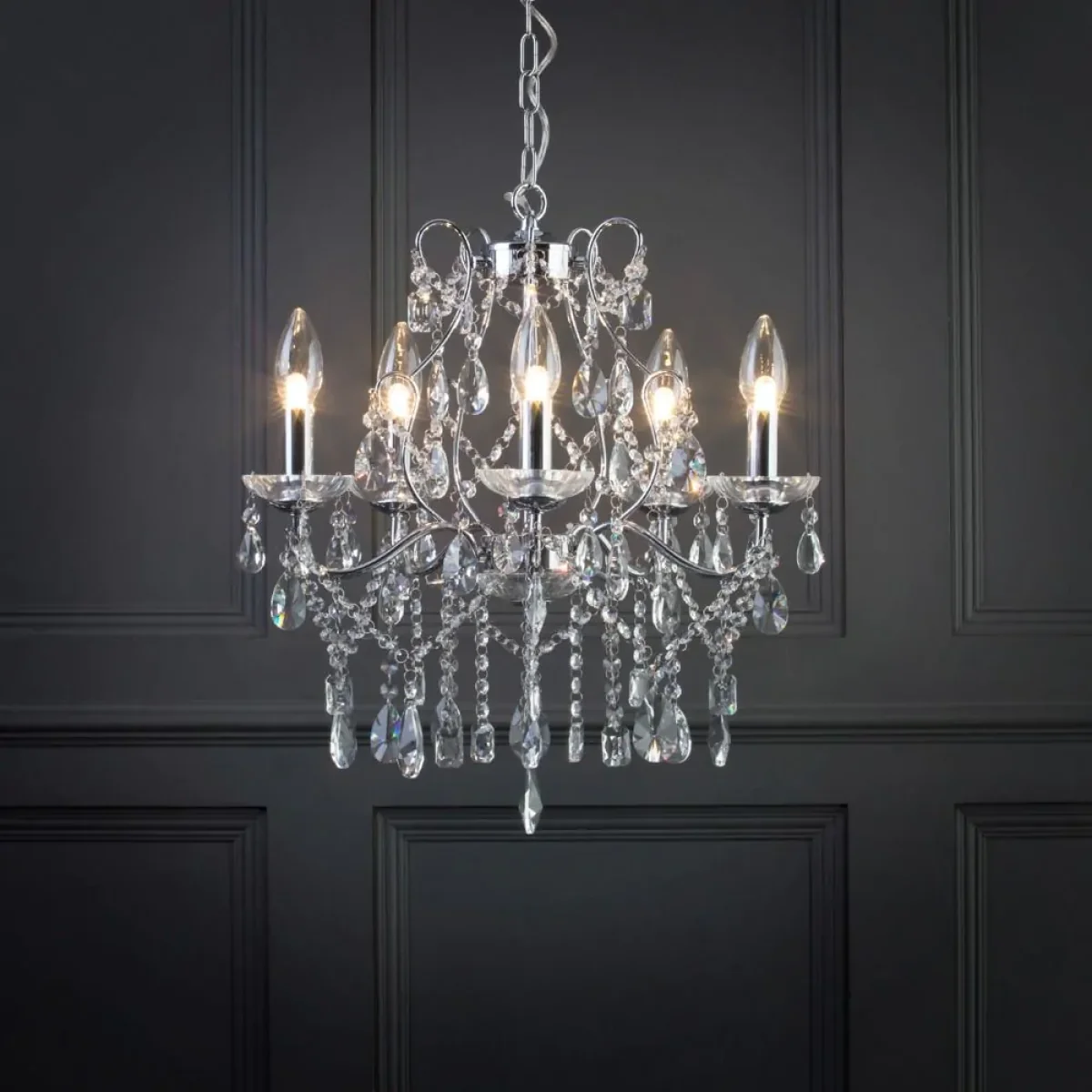 Annalee 5 Light Large Chandelier, Chrome – image 3