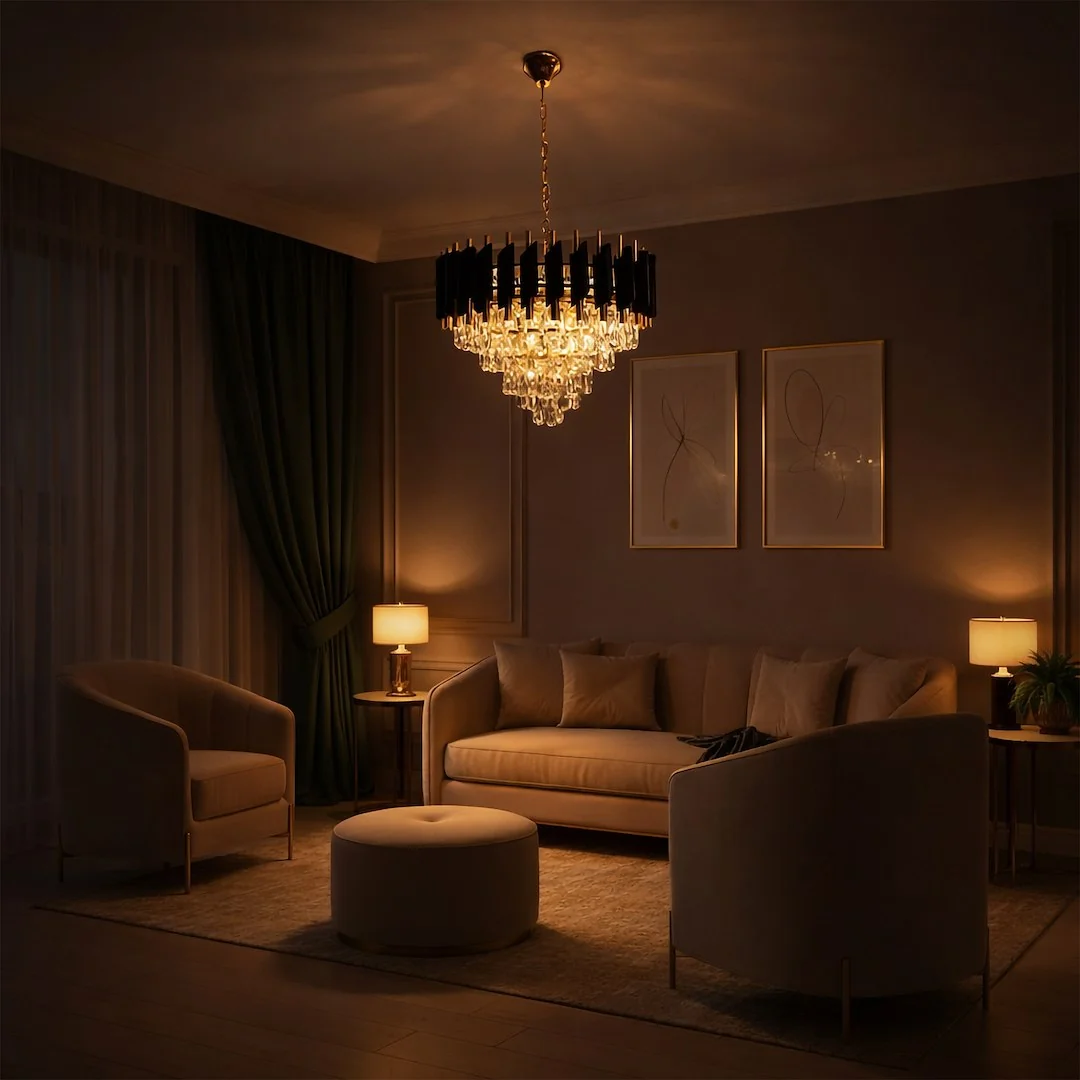 Cristal Black & Gold 7 Light Chandelier – image 5