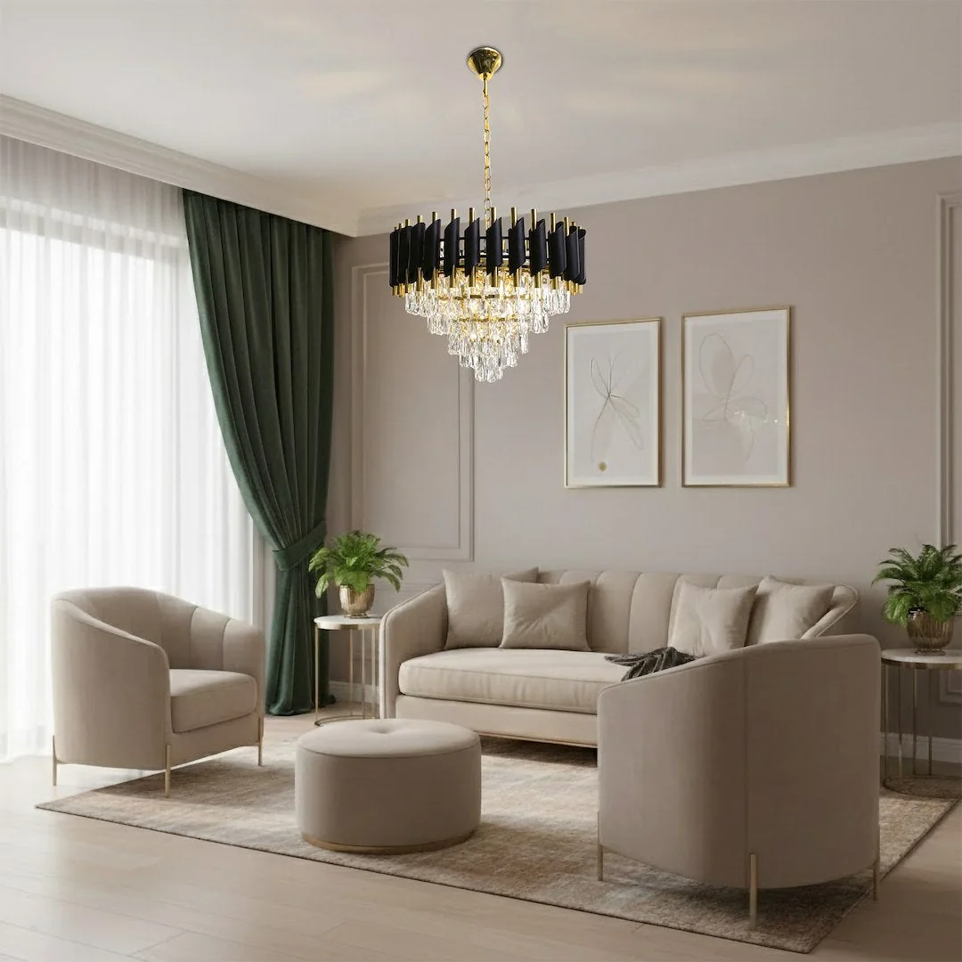 Cristal Black & Gold 7 Light Chandelier – image 6