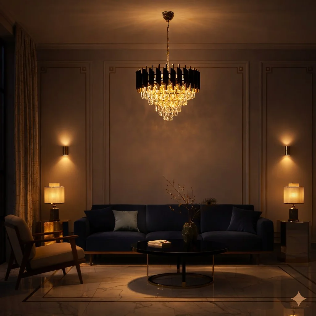 Cristal Black & Gold 7 Light Chandelier – image 7