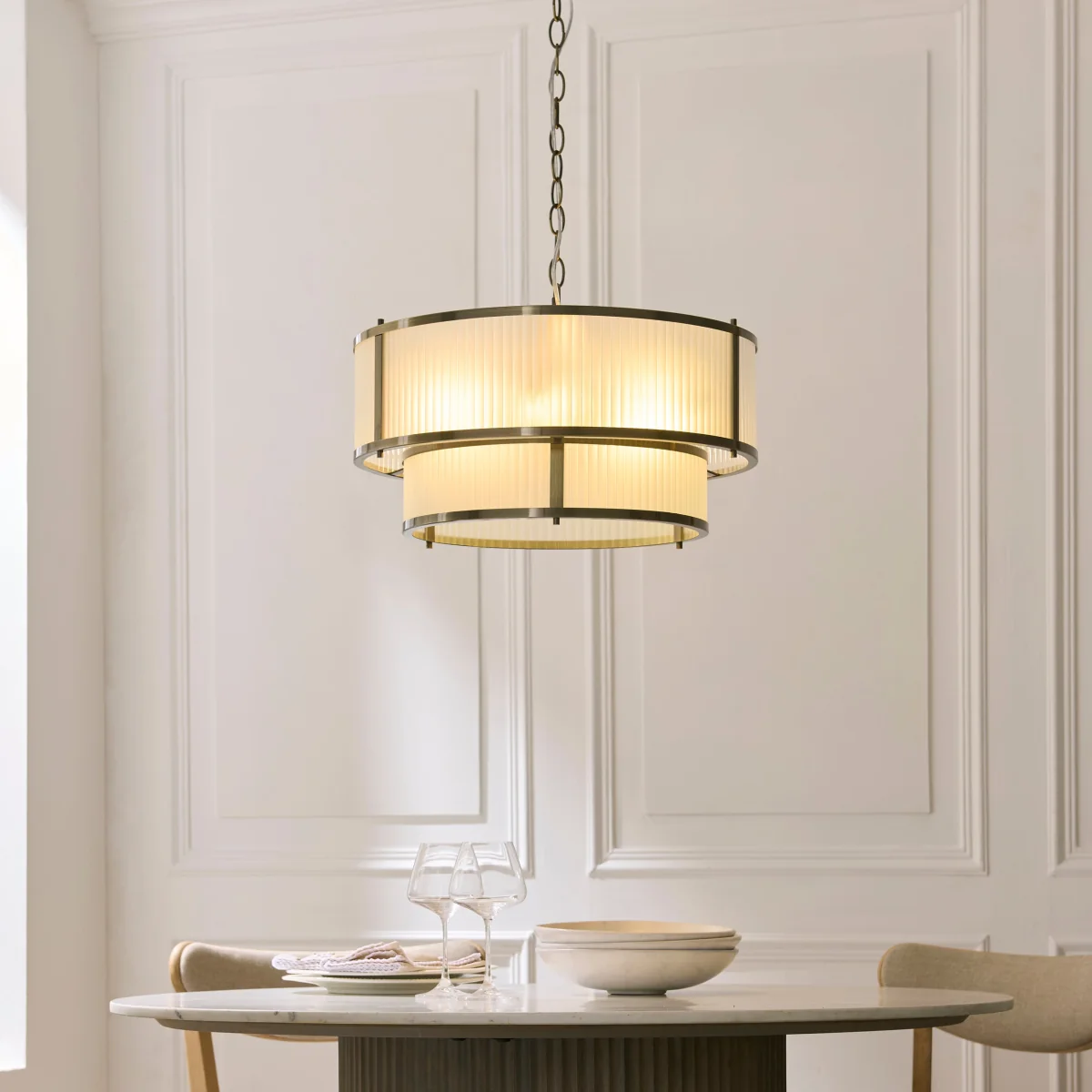 Ridgeton 5 Light Antique Brass & Frosted Glass Tiered Chandelier – image 1