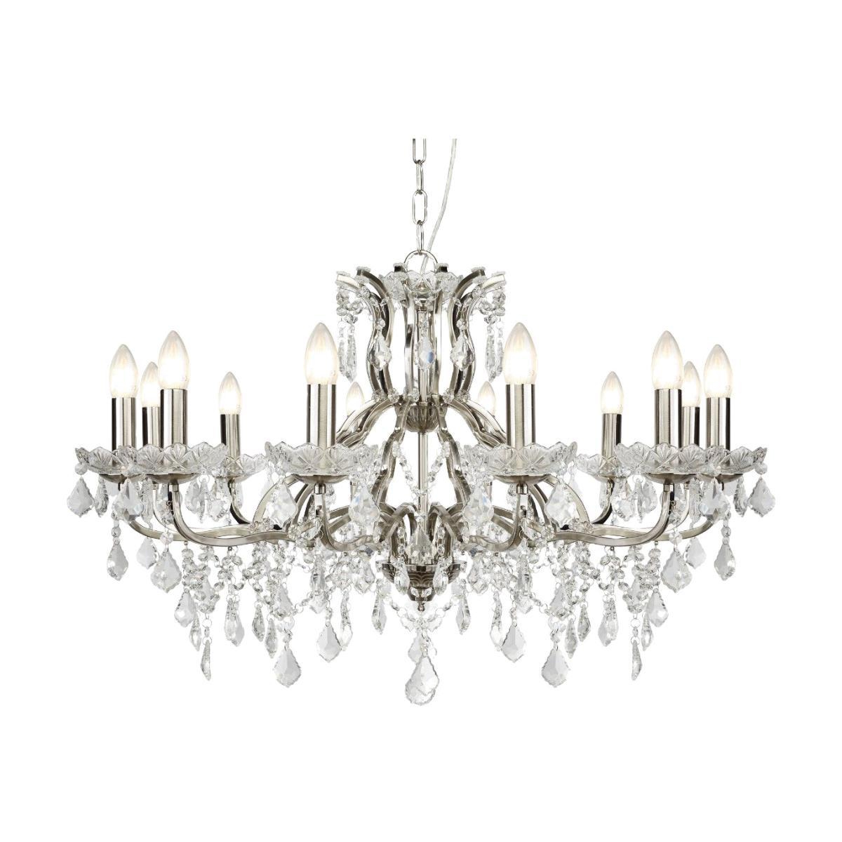 Paris 12 Light Satin Silver Crystal Chandelier Ceiling Light