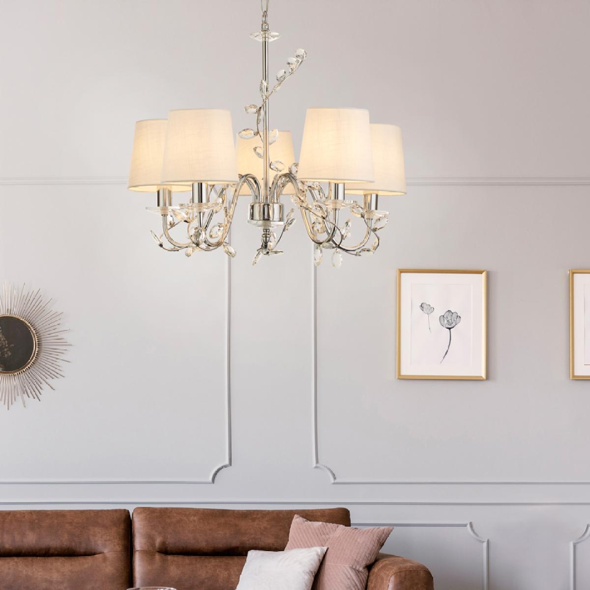Rosie 5 Light Chrome & Clear Glass Trim Shaded Chandelier