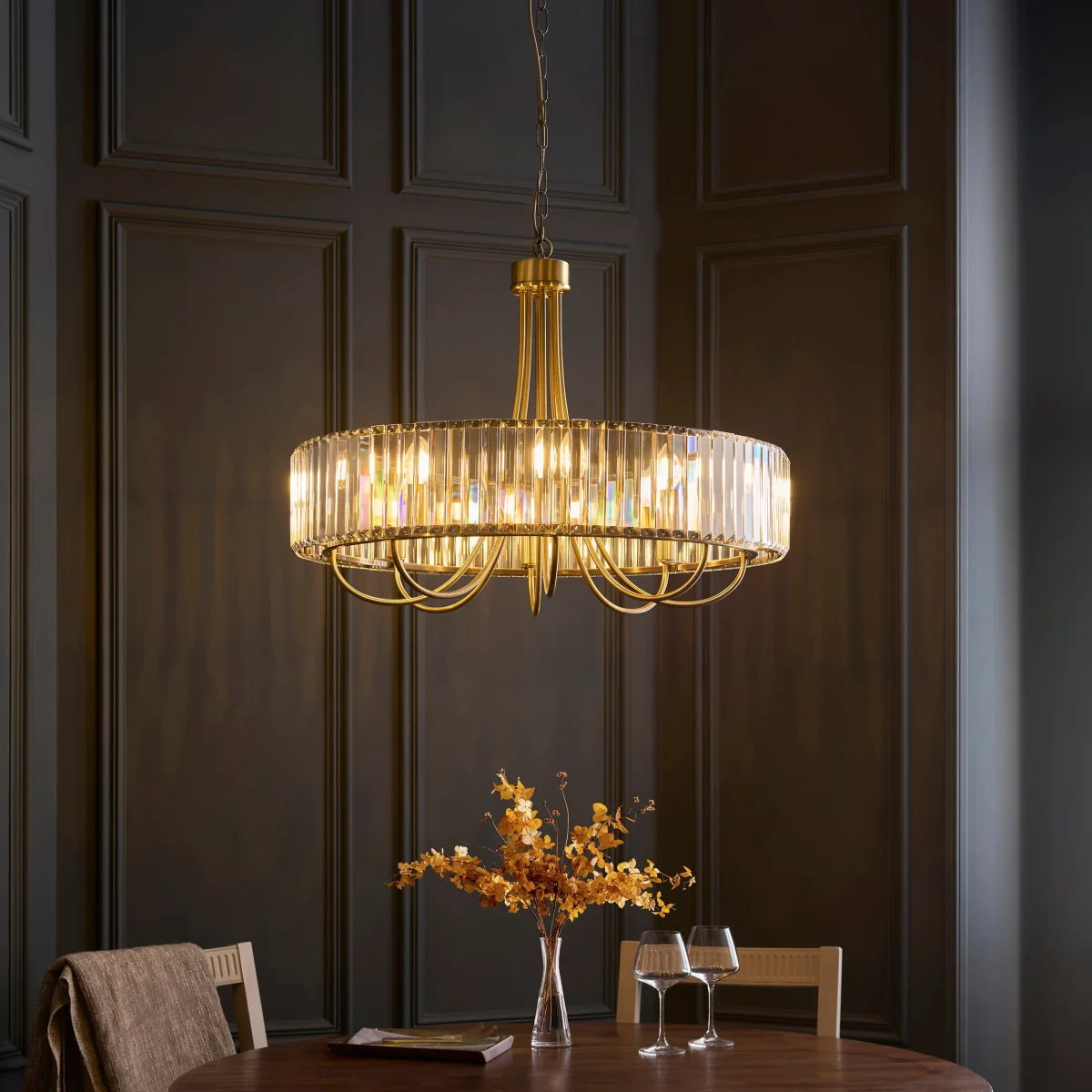 Visconti 8 Light Antique Brass & Clear Glass Pendant Ceiling Light – image 1