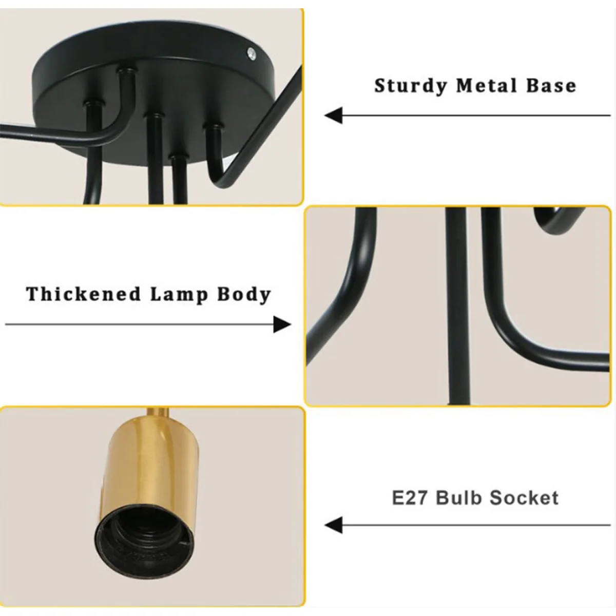 Chandelier Black and Gold 5Lights - Black – image 3