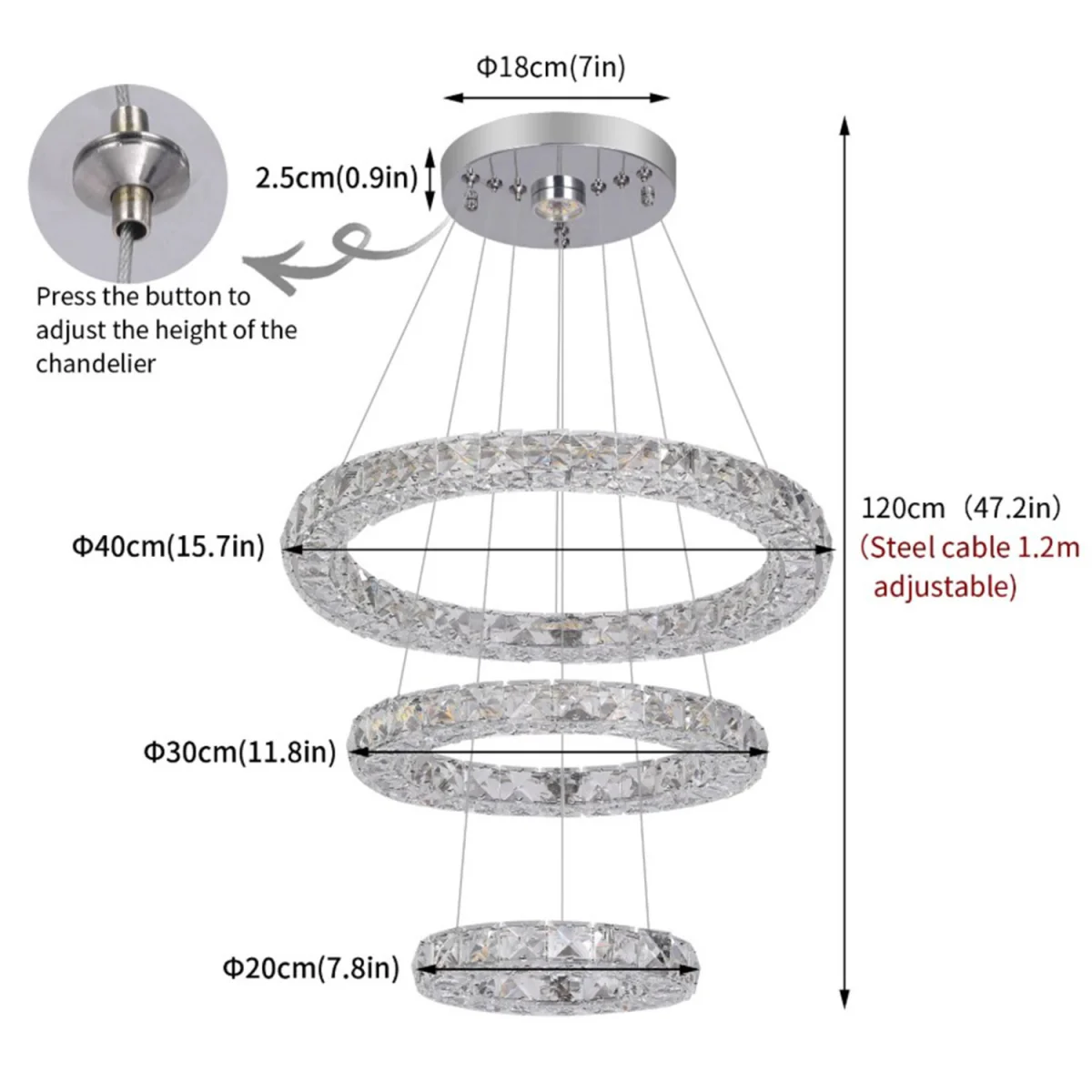 Pendant Chandelier 3 Rings Silver - Silver – image 3