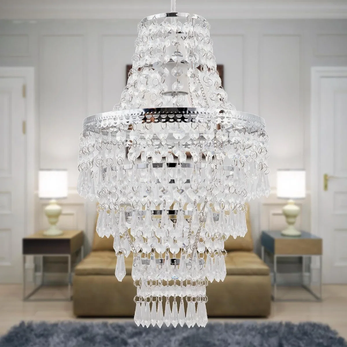 Chrome Tiered Chandelier Style Light Shade - Clear – image 6