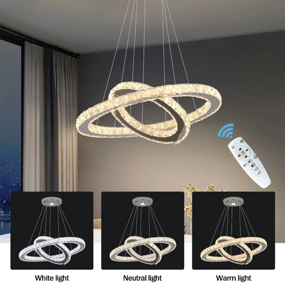 Chandelier 2 Rings Silver Dimmable - Silver – image 3
