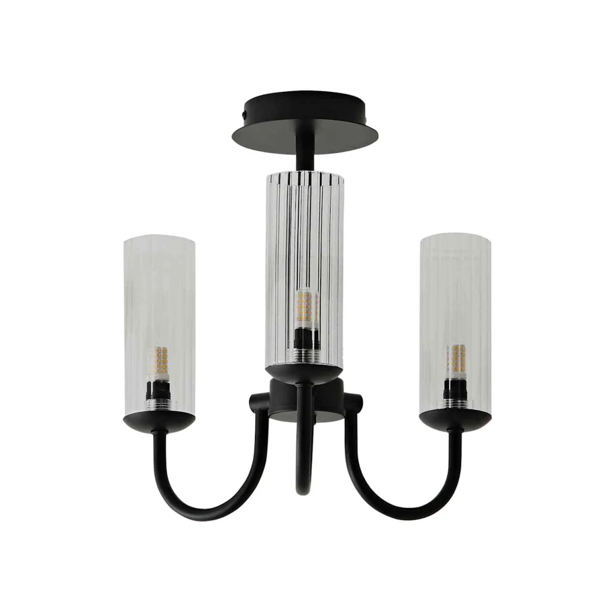 Canya 3 Way Chandelier Ceiling Light with Ribbed Shades - Matte Black / 1.11kg – image 4