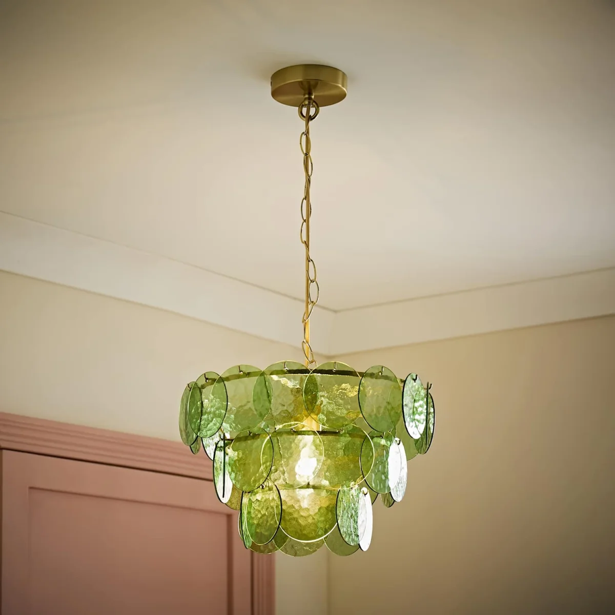 Juliette Dimpled Glass Disc 3 Tier Chandelier Ceiling Pendant Light - Orange / 2.7kg – image 2