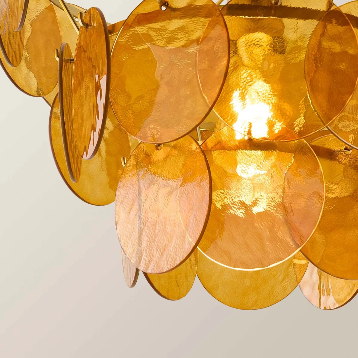 Juliette Dimpled Glass Disc 3 Tier Chandelier Ceiling Pendant Light - Orange / 2.7kg – image 11