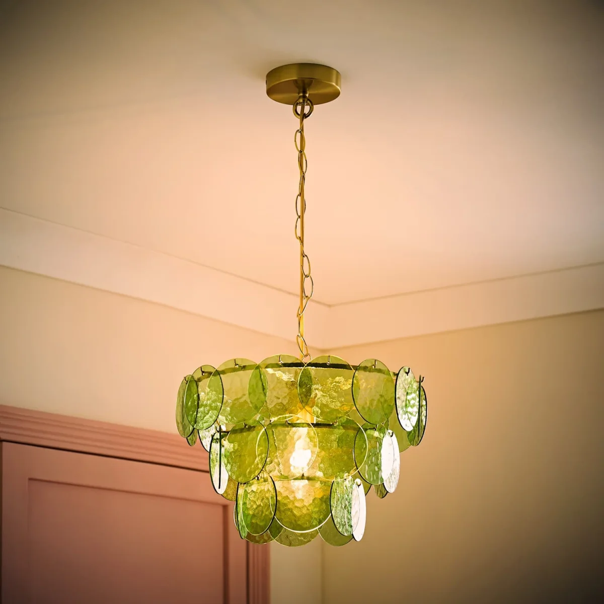 Juliette Dimpled Glass Disc 3 Tier Chandelier Ceiling Pendant Light - Orange / 2.7kg – image 4