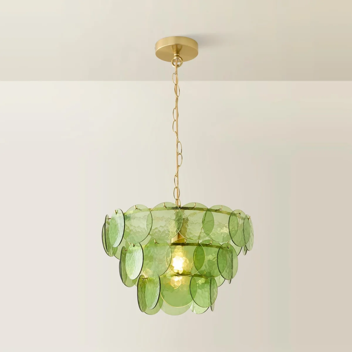 Juliette Dimpled Glass Disc 3 Tier Chandelier Ceiling Pendant Light - Orange / 2.7kg – image 5