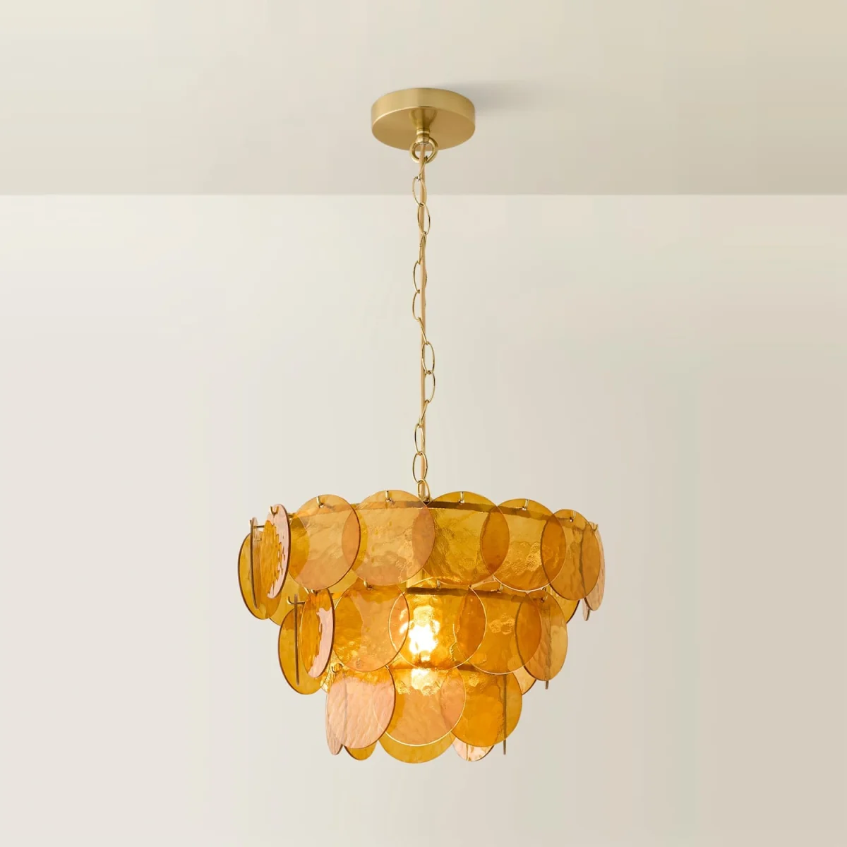 Juliette Dimpled Glass Disc 3 Tier Chandelier Ceiling Pendant Light - Orange / 2.7kg – image 10