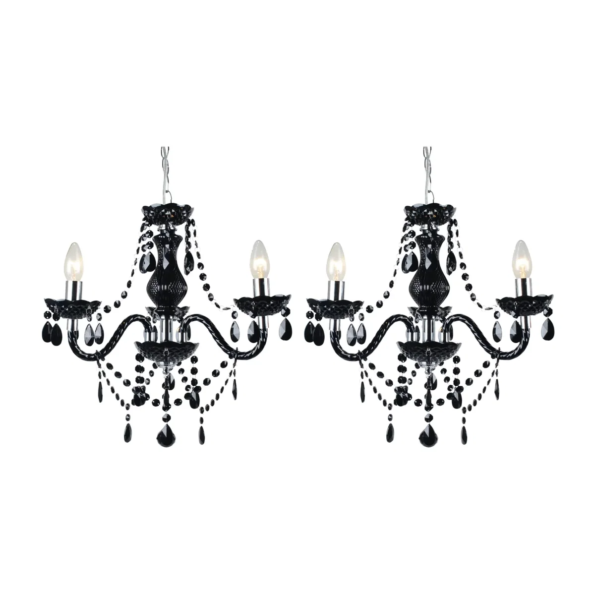 Set Of 2 Marie Therese 3lt Chandeliers - Black Acrylic With Polished Chrome Plate Detail – image 1