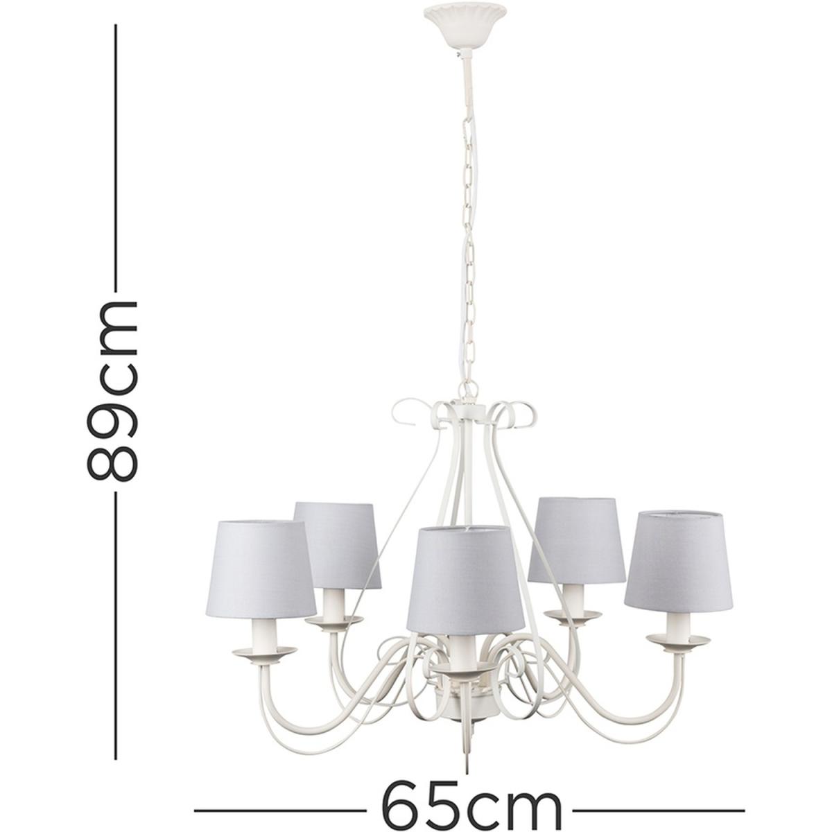 5 Way White Chandelier With Ronda Grey Shades - White – image 2
