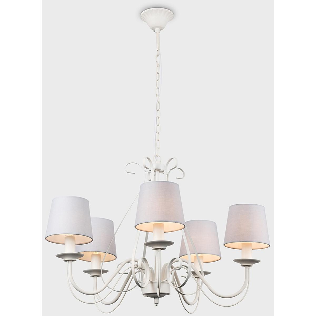 5 Way White Chandelier With Ronda Grey Shades - White – image 3