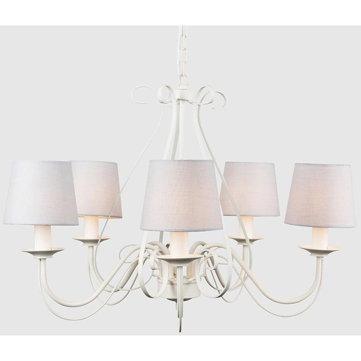5 Way White Chandelier With Ronda Grey Shades - White – image 4