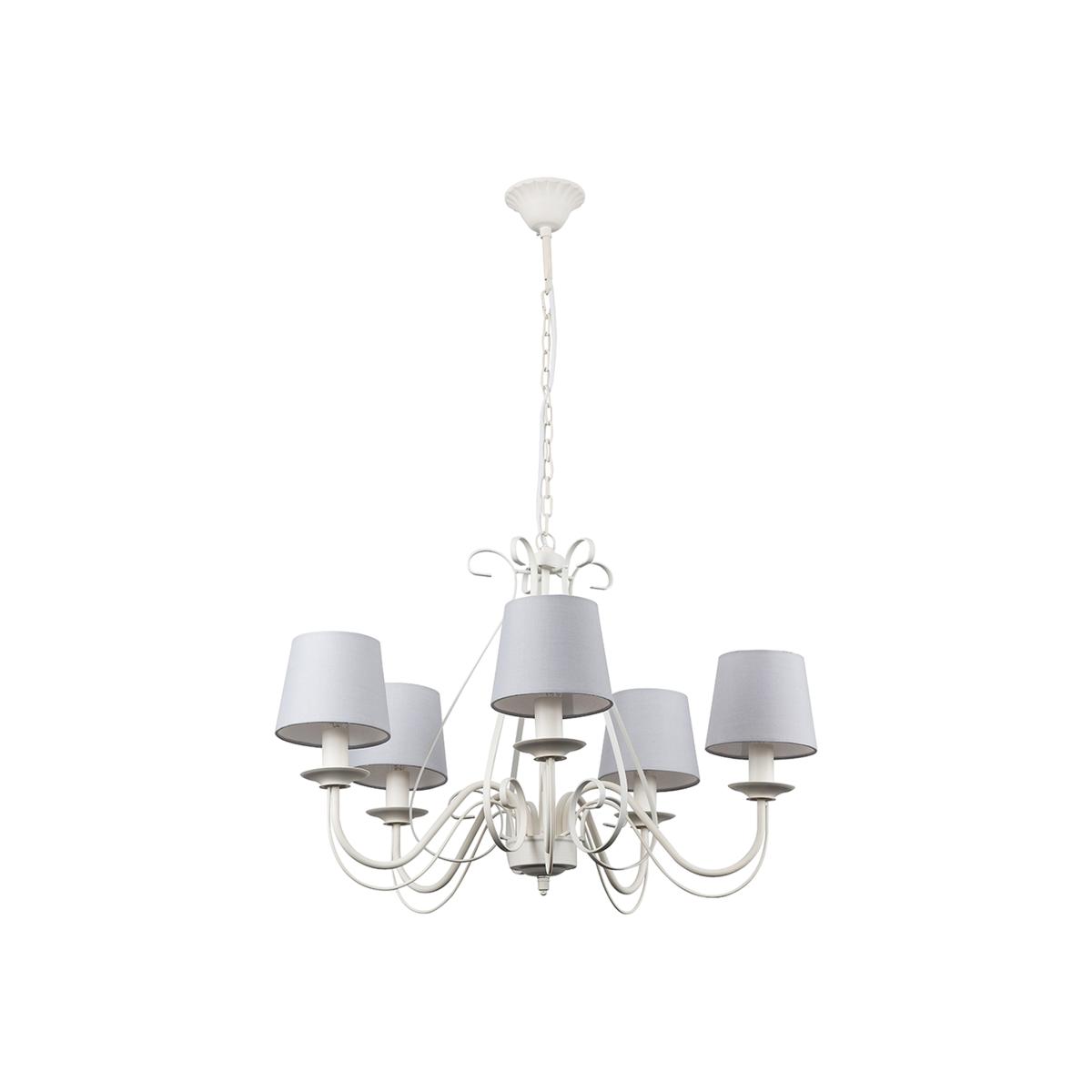5 Way White Chandelier With Ronda Grey Shades - White – image 1
